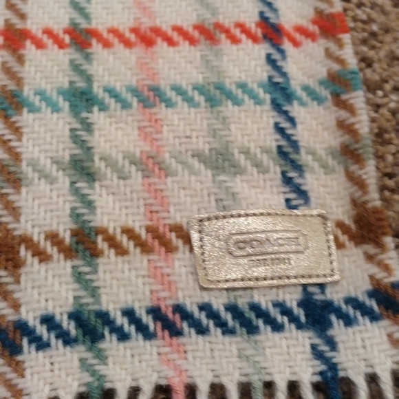 Coach NWT New scarf plaid 80% wool 80% cashmere multicolor winter tattrsl long - Picture 7 of 10